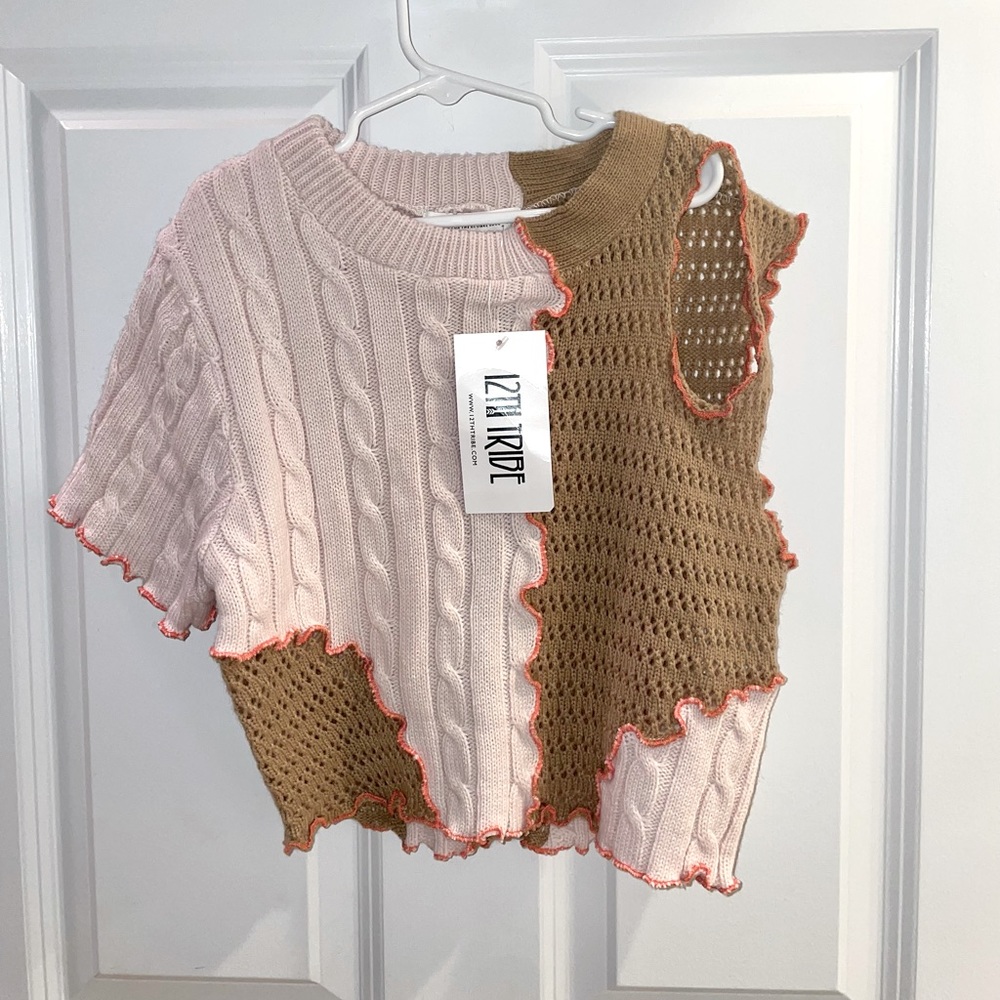 12th Tribe Cropped Cut Out Short Sleeve Sweater